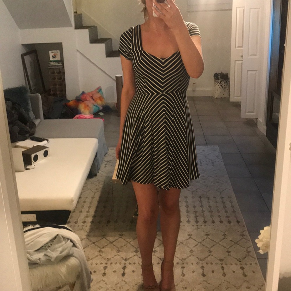 Black and white stripe dress with back cutout